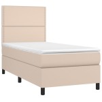 vidaXL Pat cu arcuri, saltea și LED, cappuccino, 90x200cm, piele eco
