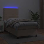 vidaXL Pat cu arcuri, saltea și LED, cappuccino, 90x200cm, piele eco
