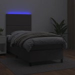 vidaXL Pat cu arcuri, cu saltea și LED, gri, 100x200 cm, piele eco