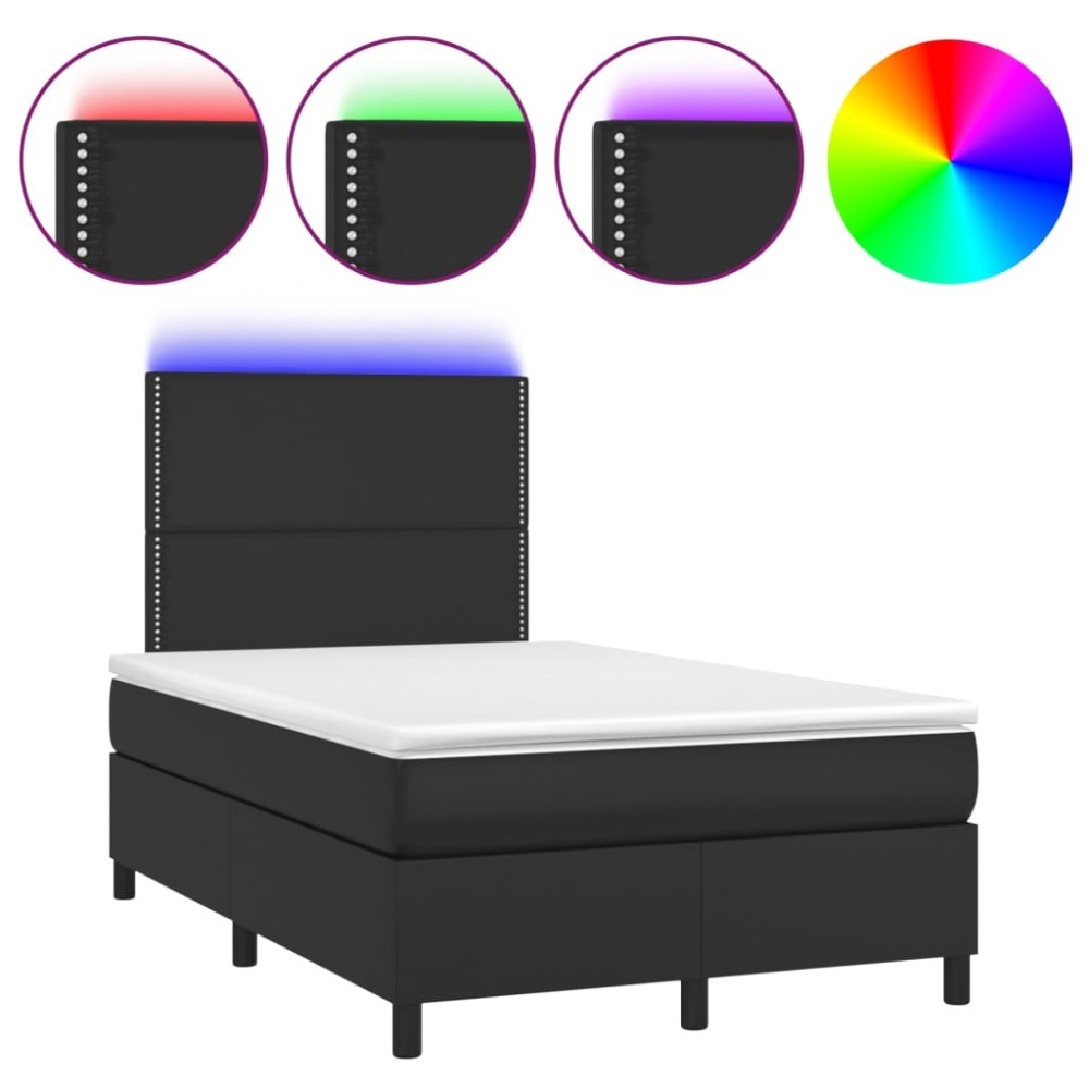 vidaXL Pat cu arcuri, saltea și LED, negru, 120x200cm, piele ecologică