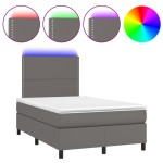 vidaXL Pat cu arcuri, saltea și LED, gri, 120x200 cm, piele ecologică