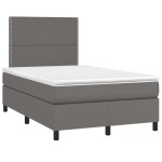 vidaXL Pat cu arcuri, saltea și LED, gri, 120x200 cm, piele ecologică