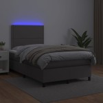 vidaXL Pat cu arcuri, saltea și LED, gri, 120x200 cm, piele ecologică