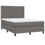 vidaXL Pat cu arcuri, cu saltea & LED, gri, 140x190 cm, piele eco vidaXL Pat cu arcuri, cu saltea & LED, gri, 140x190 cm, piele eco