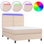 vidaXL Pat cu arcuri, cu saltea și LED cappuccino 140x190 cm piele eco vidaXL Pat cu arcuri, cu saltea și LED cappuccino 140x190 cm piele eco