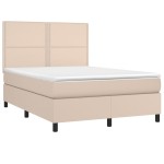 vidaXL Pat cu arcuri, cu saltea și LED cappuccino 140x190 cm piele eco vidaXL Pat cu arcuri, cu saltea și LED cappuccino 140x190 cm piele eco