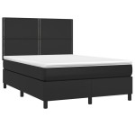 vidaXL Pat cu arcuri, saltea și LED, negru, 140x200 cm, piele eco