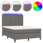 vidaXL Pat cu arcuri, saltea și LED, gri, 140x200 cm, piele eco