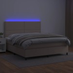 vidaXL Pat cu arcuri, saltea și LED, cappuccino, 140x200cm, piele eco