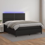 vidaXL Pat cu arcuri, saltea și LED, negru, 160x200cm, piele ecologică vidaXL Pat cu arcuri, saltea și LED, negru, 160x200cm, piele ecologică