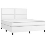 vidaXL Pat cu arcuri, saltea și LED, alb, 160x200 cm, piele ecologică