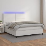 vidaXL Pat cu arcuri, saltea și LED, alb, 180x200 cm, piele ecologică vidaXL Pat cu arcuri, saltea și LED, alb, 180x200 cm, piele ecologică