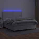 vidaXL Pat cu arcuri, saltea și LED, alb, 180x200 cm, piele ecologică vidaXL Pat cu arcuri, saltea și LED, alb, 180x200 cm, piele ecologică