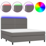 vidaXL Pat cu arcuri, saltea și LED, gri, 180x200 cm, piele ecologică