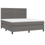 vidaXL Pat cu arcuri, saltea și LED, gri, 180x200 cm, piele ecologică