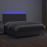 vidaXL Pat cu arcuri, saltea și LED, gri, 180x200 cm, piele ecologică