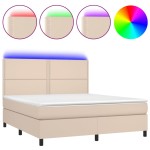 vidaXL Pat cu arcuri, cu saltea și LED cappuccino 180x200 cm piele eco vidaXL Pat cu arcuri, cu saltea și LED cappuccino 180x200 cm piele eco