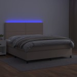 vidaXL Pat cu arcuri, cu saltea și LED cappuccino 180x200 cm piele eco vidaXL Pat cu arcuri, cu saltea și LED cappuccino 180x200 cm piele eco