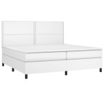 vidaXL Pat cu arcuri, saltea și LED, alb, 200x200 cm, piele ecologică