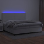 vidaXL Pat cu arcuri, saltea și LED, alb, 200x200 cm, piele ecologică