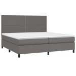 vidaXL Pat cu arcuri, saltea și LED, gri, 200x200 cm, piele ecologică