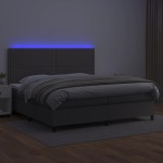 vidaXL Pat cu arcuri, saltea și LED, gri, 200x200 cm, piele ecologică
