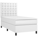 vidaXL Pat cu arcuri, saltea și LED, alb, 90x190 cm, piele ecologică vidaXL Pat cu arcuri, saltea și LED, alb, 90x190 cm, piele ecologică