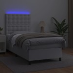 vidaXL Pat cu arcuri, saltea și LED, alb, 90x190 cm, piele ecologică vidaXL Pat cu arcuri, saltea și LED, alb, 90x190 cm, piele ecologică