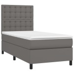 vidaXL Pat cu arcuri, saltea și LED, gri, 90x190 cm, piele ecologică