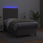 vidaXL Pat cu arcuri, saltea și LED, gri, 90x190 cm, piele ecologică