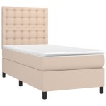vidaXL Pat cu arcuri, saltea și LED, cappuccino, 90x190 cm, piele eco