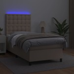 vidaXL Pat cu arcuri, saltea și LED, cappuccino, 90x190 cm, piele eco