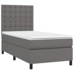 vidaXL Pat cu arcuri, cu saltea și LED, gri, 90x200 cm, piele eco