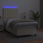 vidaXL Pat cu arcuri, saltea și LED, crem, 100x200 cm, piele ecologică
