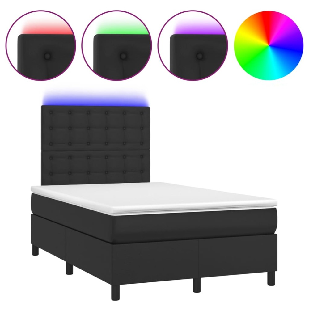 vidaXL Pat cu arcuri, saltea și LED, negru, 120x200cm, piele ecologică
