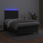 vidaXL Pat cu arcuri, saltea și LED, negru, 120x200cm, piele ecologică