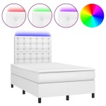 vidaXL Pat cu arcuri, saltea și LED, alb, 120x200 cm, piele ecologică
