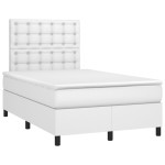 vidaXL Pat cu arcuri, saltea și LED, alb, 120x200 cm, piele ecologică