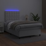 vidaXL Pat cu arcuri, saltea și LED, alb, 120x200 cm, piele ecologică