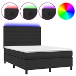 vidaXL Pat cu arcuri, saltea și LED, negru, 140x200 cm, piele eco