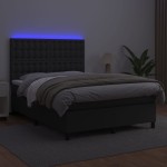 vidaXL Pat cu arcuri, saltea și LED, negru, 140x200 cm, piele eco