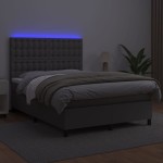 vidaXL Pat cu arcuri, saltea și LED, gri, 140x200 cm, piele eco