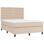 vidaXL Pat cu arcuri, saltea și LED, cappuccino, 140x200cm, piele eco