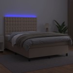vidaXL Pat cu arcuri, saltea și LED, cappuccino, 140x200cm, piele eco