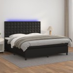 vidaXL Pat cu arcuri, saltea și LED, negru, 160x200cm, piele ecologică vidaXL Pat cu arcuri, saltea și LED, negru, 160x200cm, piele ecologică