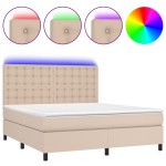 vidaXL Pat cu arcuri, cu saltea și LED, cappuccino 160x200cm piele eco vidaXL Pat cu arcuri, cu saltea și LED, cappuccino 160x200cm piele eco