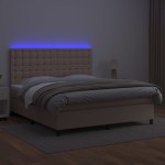 vidaXL Pat cu arcuri, cu saltea și LED cappuccino 180x200 cm piele eco vidaXL Pat cu arcuri, cu saltea și LED cappuccino 180x200 cm piele eco
