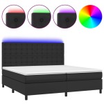 vidaXL Pat cu arcuri, saltea și LED, negru, 200x200cm, piele ecologică
