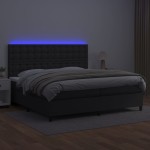 vidaXL Pat cu arcuri, saltea și LED, negru, 200x200cm, piele ecologică