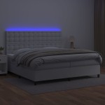 vidaXL Pat cu arcuri, saltea și LED, alb, 200x200 cm, piele ecologică vidaXL Pat cu arcuri, saltea și LED, alb, 200x200 cm, piele ecologică